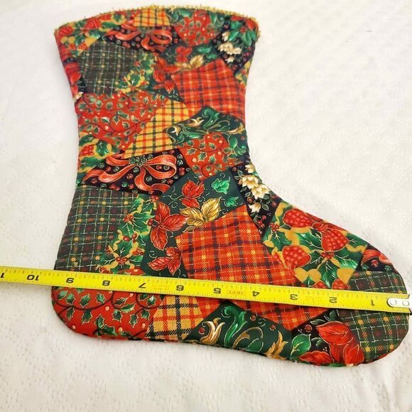 Vtg Quilted Multi-Print Christmas Stocking - Picture 7 of 8
